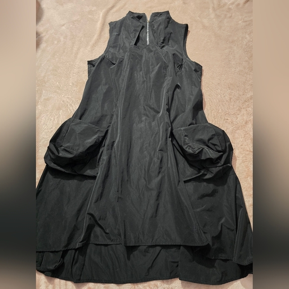 Sun Kim Exposed Zip Lagenlook Dress Taffeta Relaxed Fit Black Size Large - Picture 4 of 9